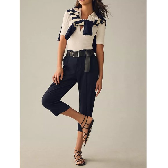 Anthropologie Maeve Pleated Capri Pants Navy Blue - Size 14 - Picture 10 of 10